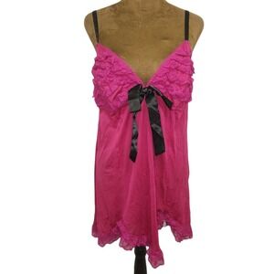 Cacique Babydoll Chemise Lingerie Nightie Size 18/20 Pink Ruffle Bow Silk Blend